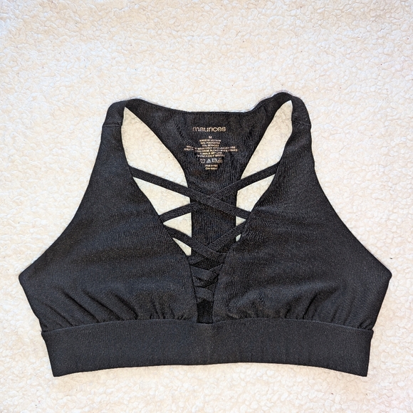 Maurices black bralette / sports bra - medium - racerback - criss cross plunge - Picture 3 of 8
